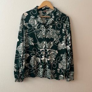 Vintage Green Floral Blouse